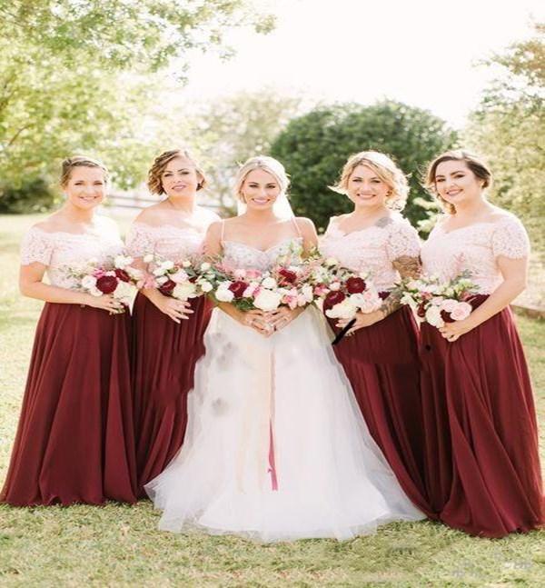 Cheap Country Bridesmaid Jewel Cap Sleeves Floor Length Long A Line Chiffon Wedding Guest Dresses Maid Of Honor Gowns Z3 0510