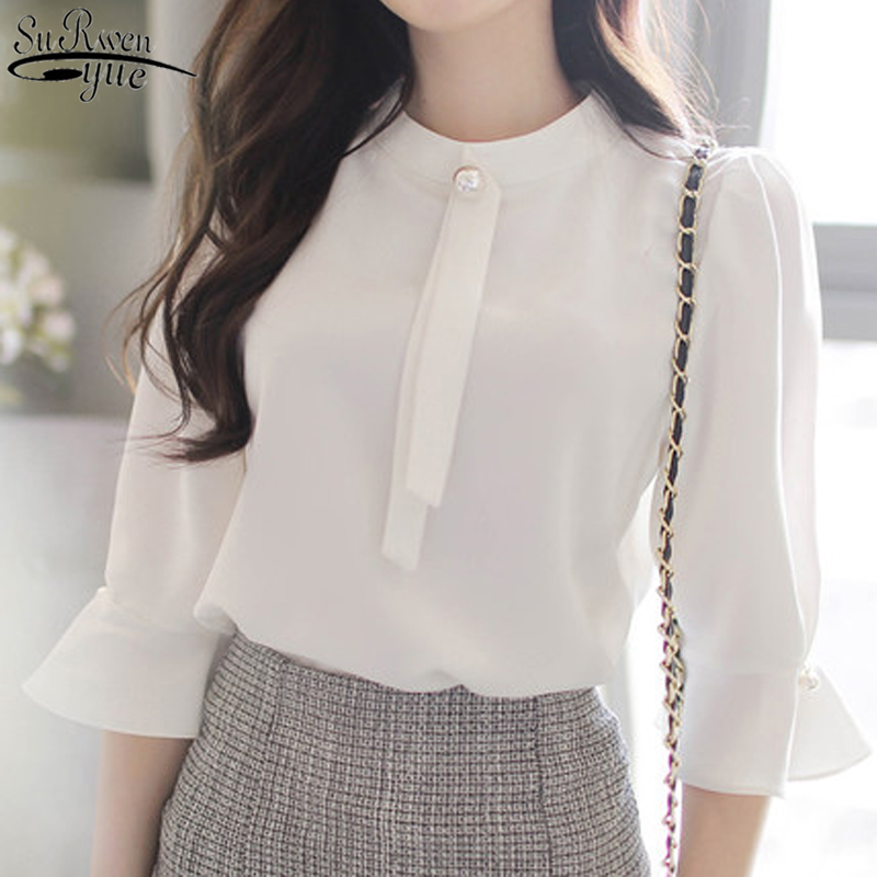 Summer 2020 Chiffon Shirts White Blouse Office Lady Solid Beaded Half Flare Sleeve Style Loose O-neck Blusas Women Tops 10167, Gray
Summer 2020 Chiffon Shirts White Blouse Office Lady Solid Beaded Half Flare Sleeve Style Loose O-neck Blusas Women Tops 10167, Gray