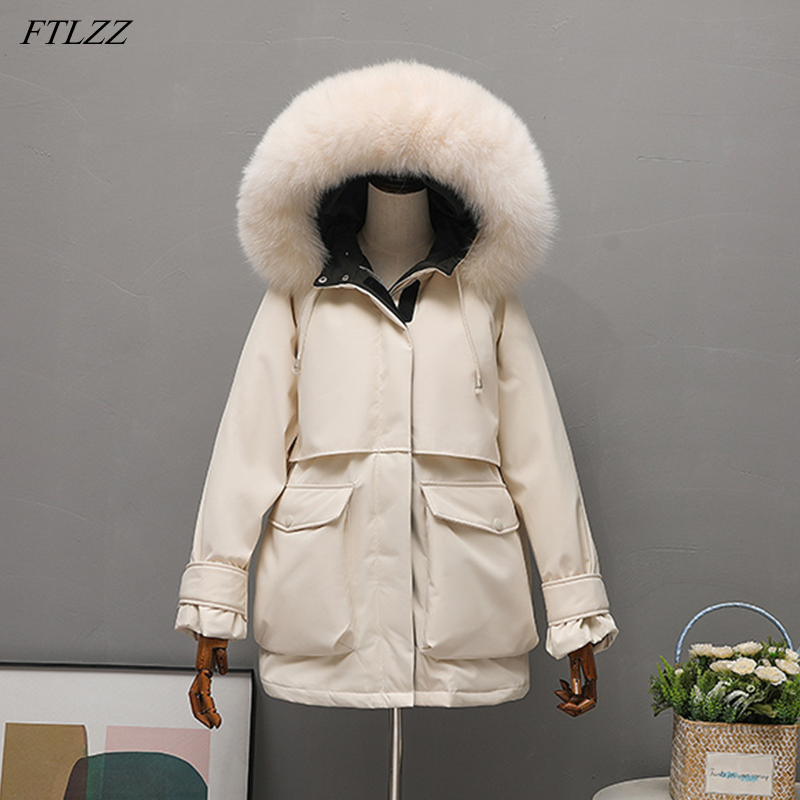 FTLZZ New Winter Women Large Faux Fur Collar Down Coat Thickness Warm Hooded 90% White Duck Down Parkas Sash Tie Up Outwear, Faux fur grey
FTLZZ New Winter Women Large Faux Fur Collar Down Coat Thickness Warm Hooded 90% White Duck Down Parkas Sash Tie Up Outwear, Faux fur grey
