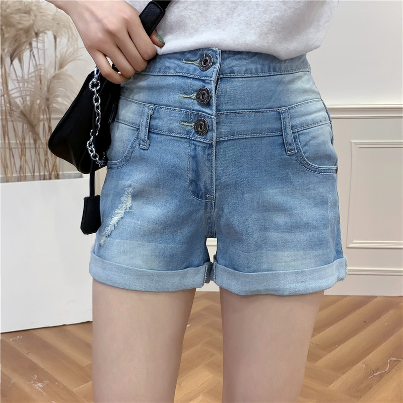 High waist summer women fashion straight water wash hem rolled-up denim bottom female trendy ripped jean casual shorts, Light blue
High waist summer women fashion straight water wash hem rolled-up denim bottom female trendy ripped jean casual shorts, Light blue