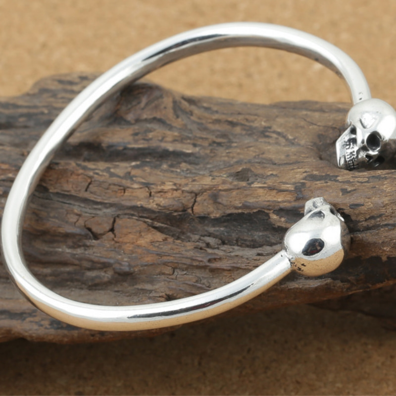 925 sterling silver handmade jewelry antique silver American European designer skull bangle bracelets for men punk style free shipping