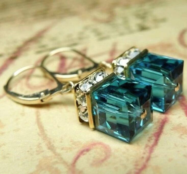 Hot selling gemstone earrings earrings green crystal cube peridot square earrings WY1539