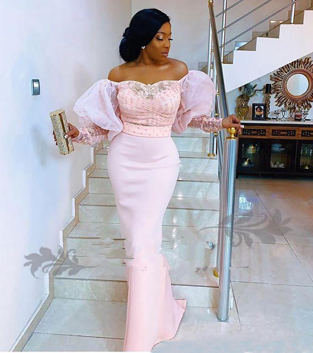 New Satin Straight Evening Dresses Formal Dress Prom Party Gown Gown Custom Off-Shoulder Long Sleeve Tulle Free Shipping