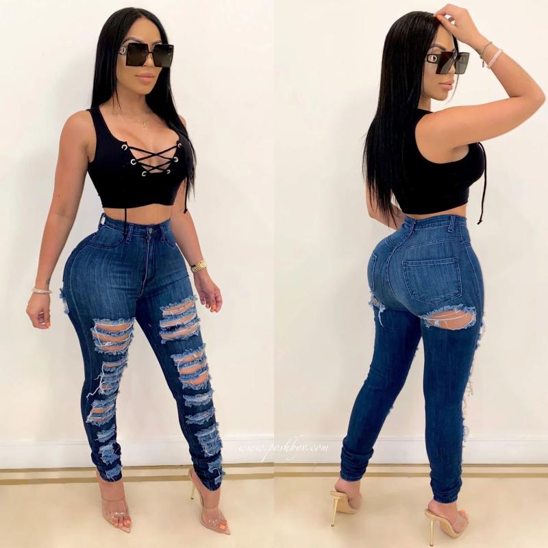 ANJAMANOR Fashion Reve Ripped Jeans for Women Hot Sexy High Waisted Skinny Jeans Woman Hole Denim Pencil Pants 2020 D30-DF47, Blue 
ANJAMANOR Fashion Reve Ripped Jeans for Women Hot Sexy High Waisted Skinny Jeans Woman Hole Denim Pencil Pants 2020 D30-DF47, Blue