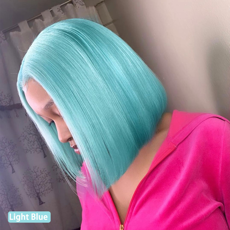 Ishow Straight Short Bob Wigs 99j Blue 613 Blonde 13x4 Lace Front Human Hair Wig Pink Green Straight Ombre Wigs