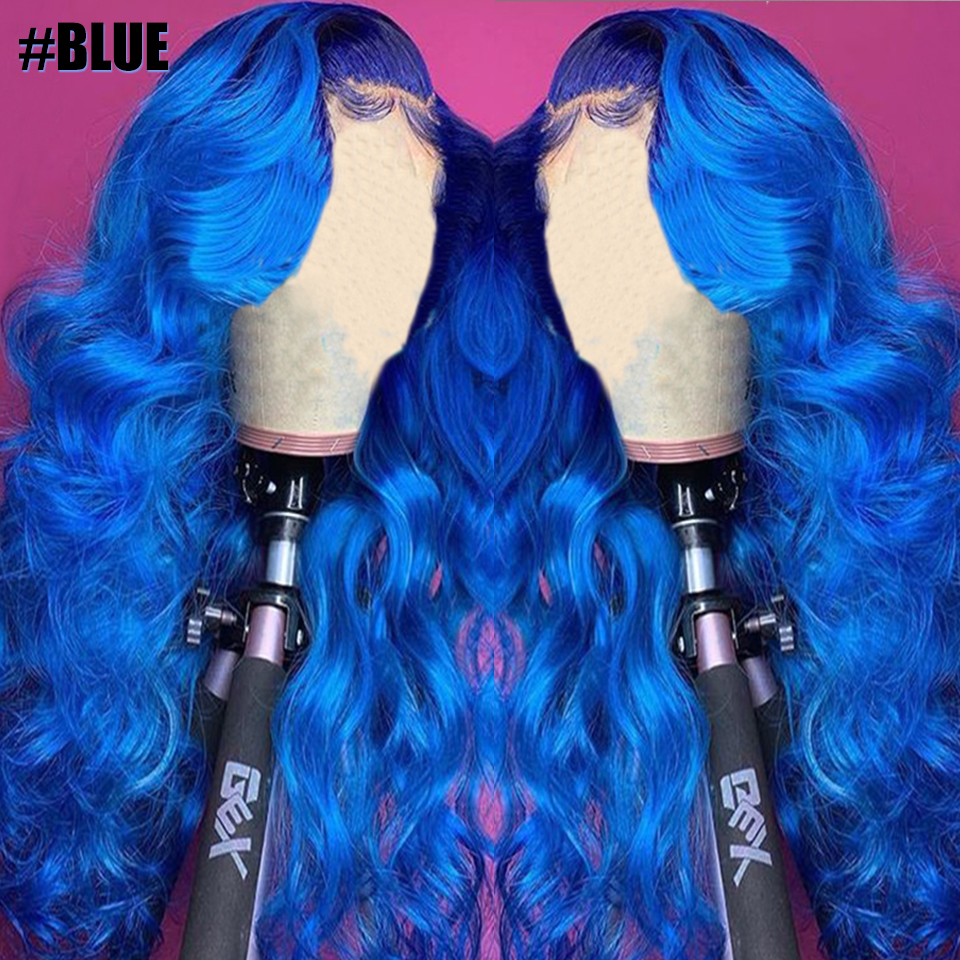 Ishow Brazilian Body Wave 13x1 Human Hair Wigs Orange Ginger Blue Red Pink 99j Color Remy Pre Plucked Lace Front Wig For Women Girls All Ages 8-28inch