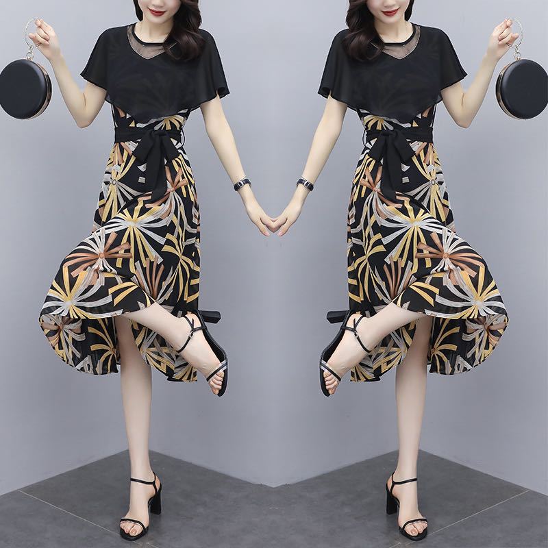 2020 New Dress, Ruffled Slim-Fit Waist Hugging Dress, over-the-Knee Long Fake Two-Piece Chiffon Short-Sleeve Dress, Black
2020 New Dress, Ruffled Slim-Fit Waist Hugging Dress, over-the-Knee Long Fake Two-Piece Chiffon Short-Sleeve Dress, Black