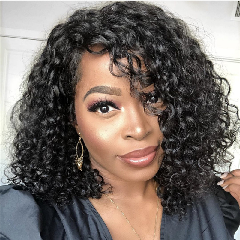 Honrin Hair Full Lace Wavy Short Wave Natural Wave Pre Plucked Hairline Brazilian Virgin Hair Lace Front Wig free ship