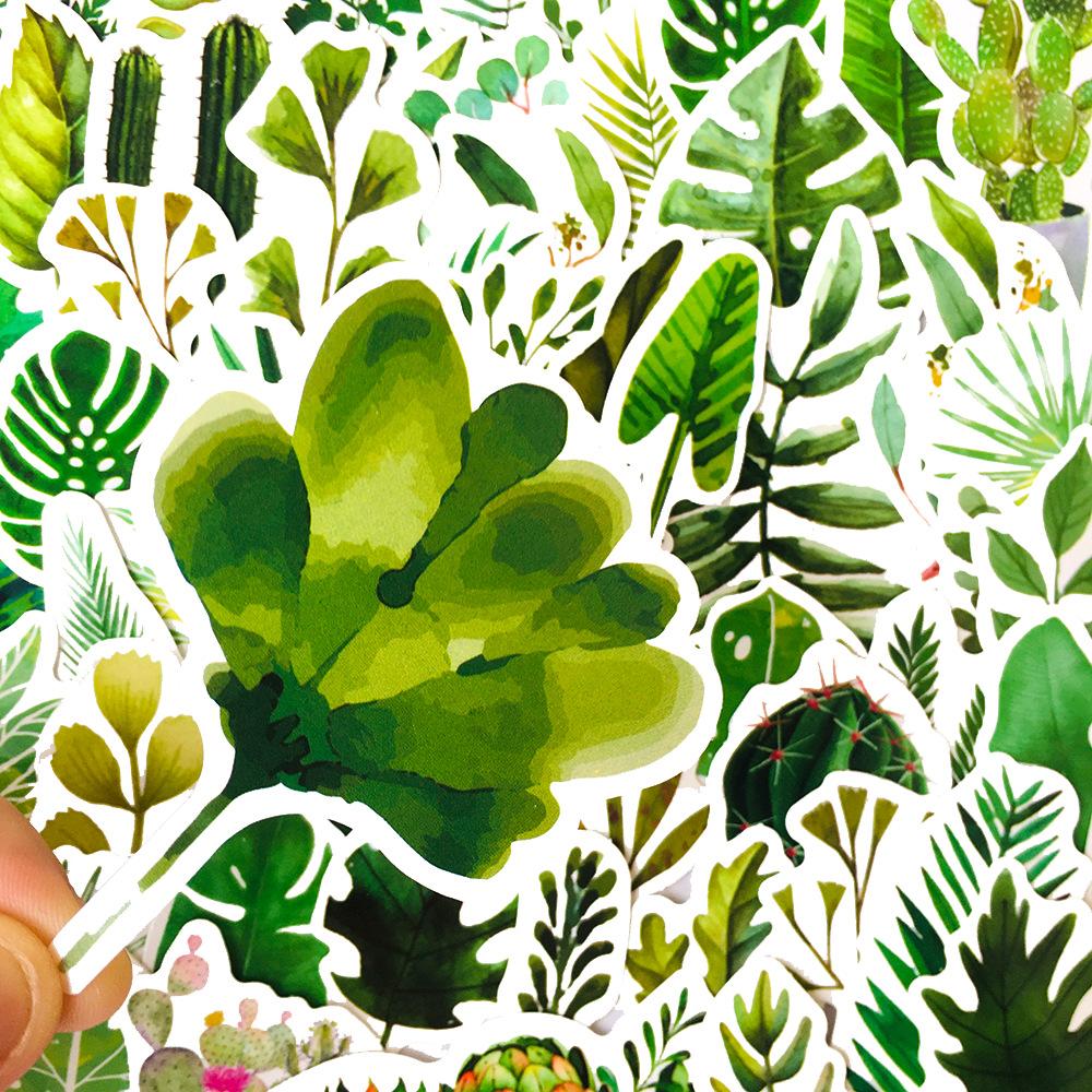 5 Sets=300PCS Green Plants Small Fresh Suitcase Notebook Stickers PVC Waterproof Stickers