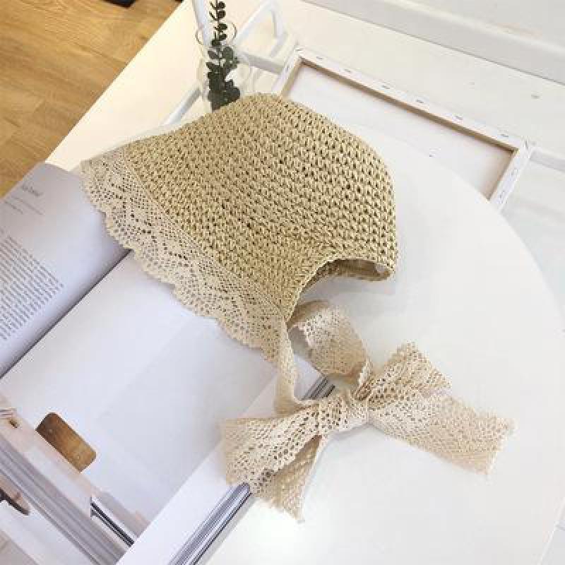 COKK Summer Hats For Girls Straw With Lace Ribbon Bow Kids Baby Girl Bucket Handmade Children Sun Beach Vacation Y200619