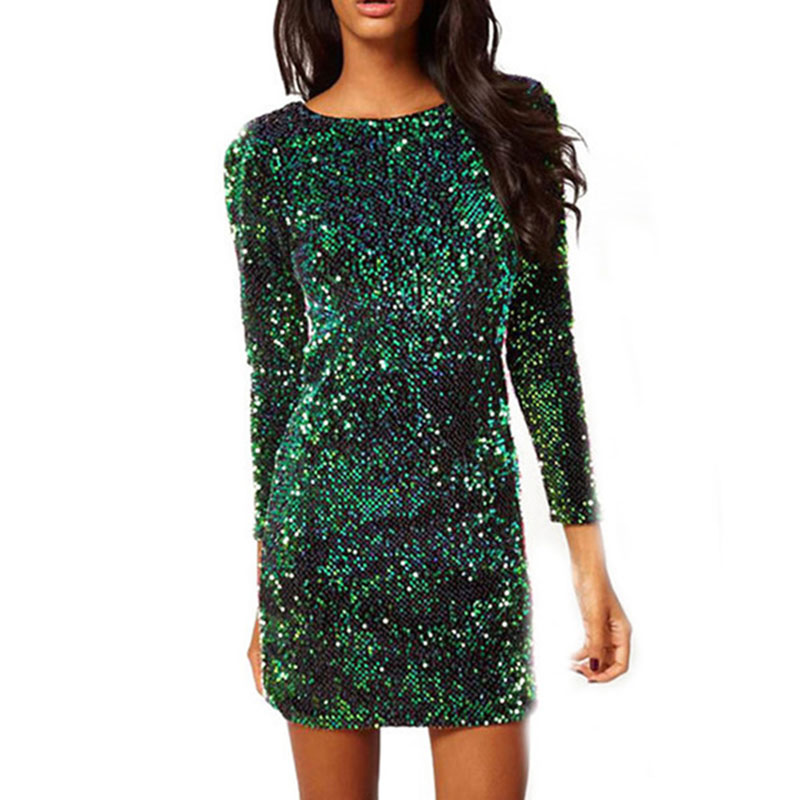 Green Sequin Dress Women Sexy Club Dresses Slim Fit Backless Bodycon Party Nightclub Mini Vintage Dress от DHgate WW