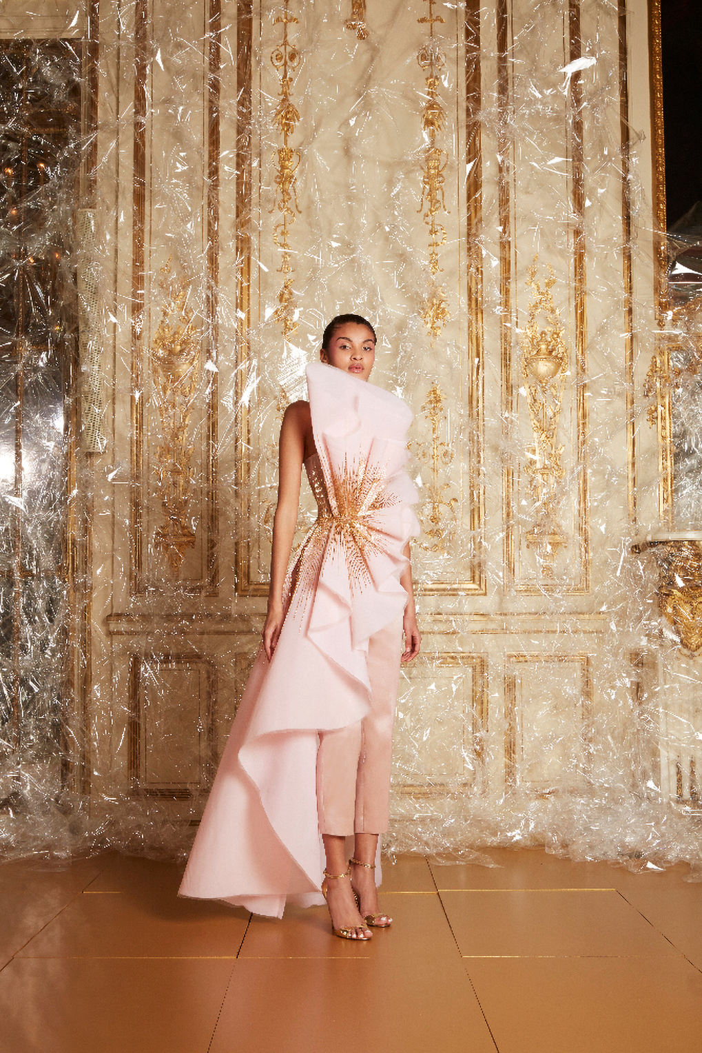 Light Pink Prom Pantsuit With Long Train Strapless Beaded Fashion Women Jumpsuit Party Gowns Custom Made Cheap Evening Dresses