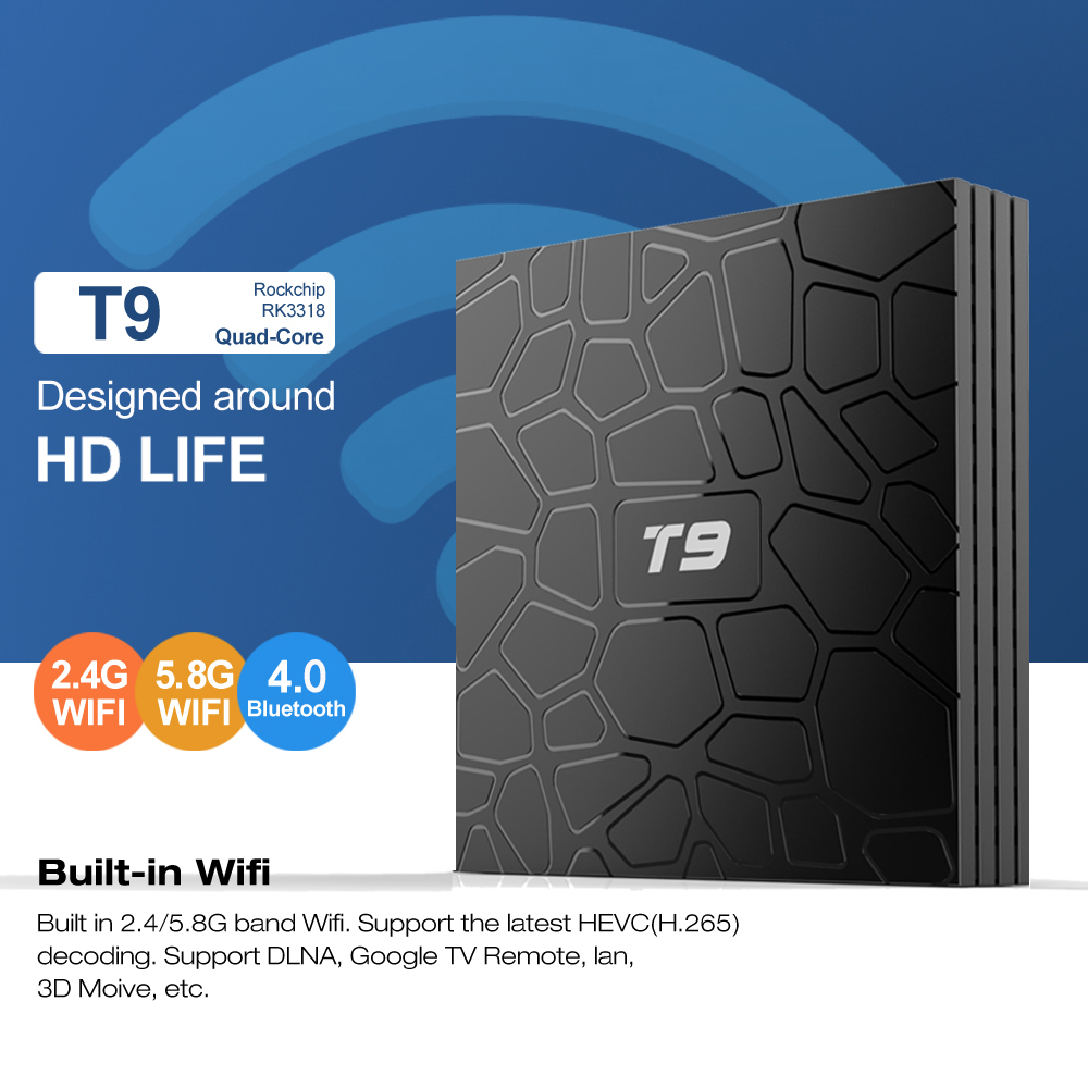 Original T9 Android 9.0 TV Box 4GB 64GB RK3318 4k Stronger 2.4G 5G Wifi Bluetooth 4.0 Set Top Box