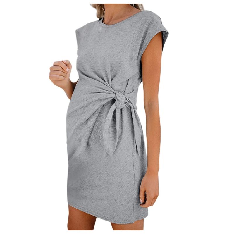 Women Maternity Dresses Loose Nursing Wrap High Waist Dress Short Sleeve Double Layer Comfortable Solid Pregnant Dresses
