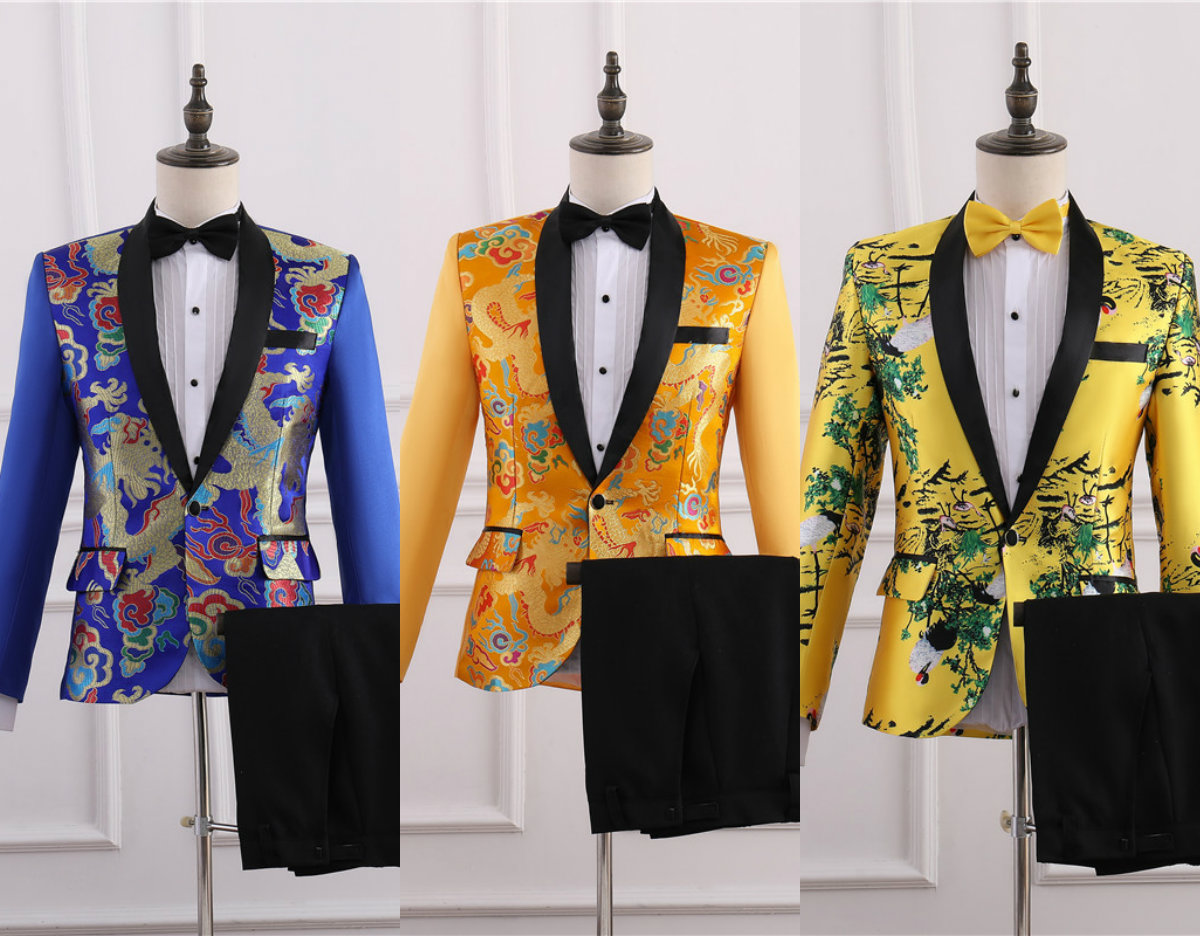 2-Piece New Singer Nightclub Printed Men Suit Host Bar Stage Performance Party Wear Lapel Suit Fit Slim Suit For Man In Stock Free Shipping