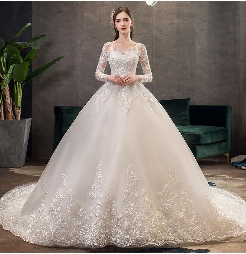 2021 New Vintage O Neck Full Sleeve Wedding Dress Illusion Simple Lace Embroidery Custom Made Bridal Gown Vestido De Noiva