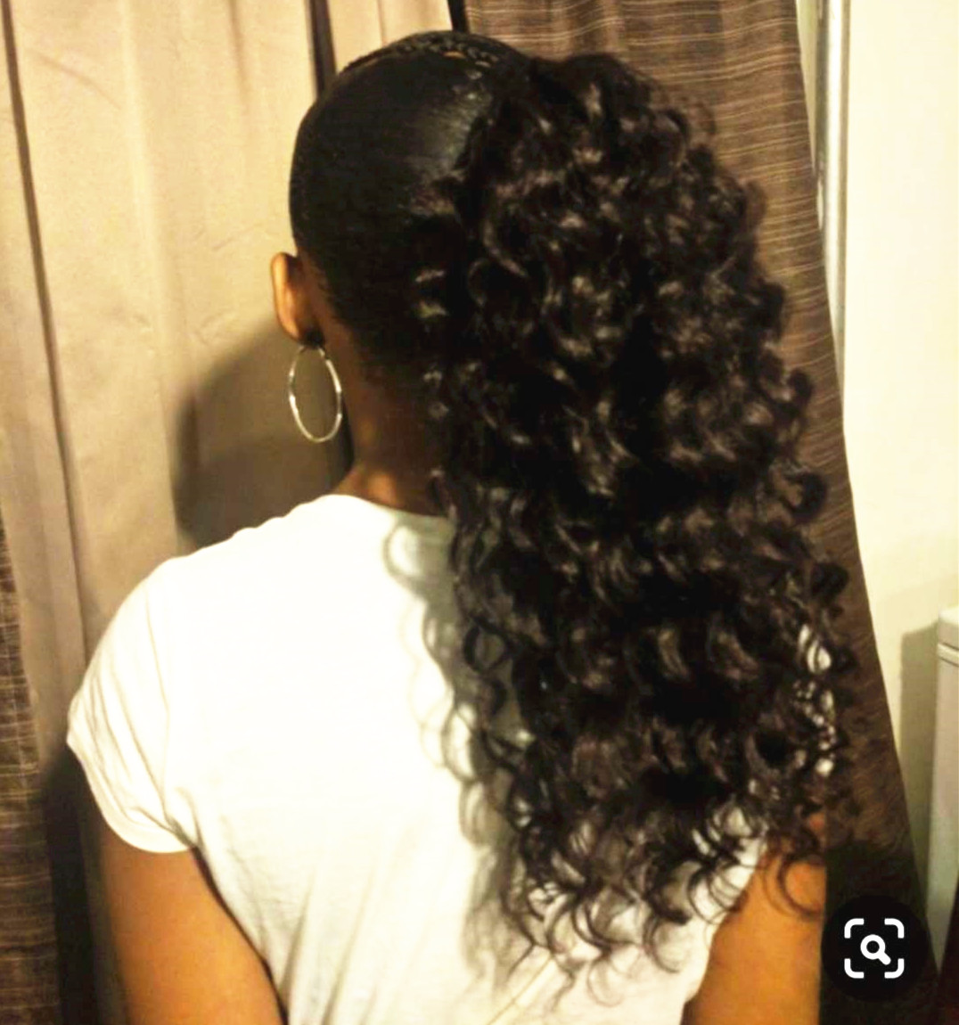 Cute ponytail water wave curly human hair ponytail extension bun afro pony tail hairpiece elastic band drawstring ponytail 140g