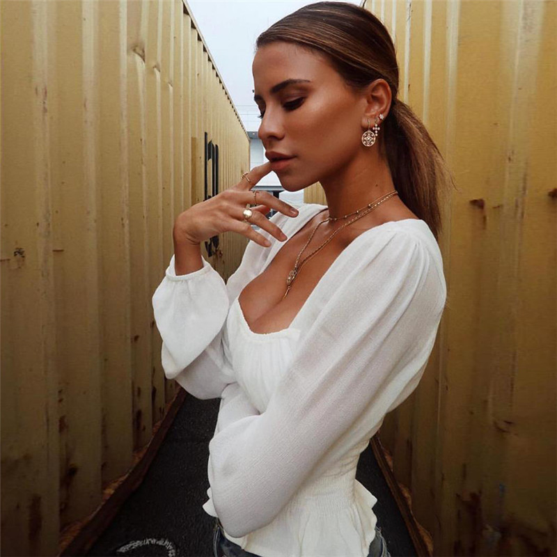 Blackday White french ruffle lantern sleeve square shirt Women crop blouse top Korean style spring cropped blouse tops blousees
Blackday White french ruffle lantern sleeve square shirt Women crop blouse top Korean style spring cropped blouse tops blousees