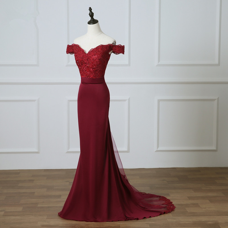 Burgundy Royal Blue Stretch Satin Mermaid Bridesmaid Dresses 2021 Off Shoulder Party Dress Elegant Formal Gowns