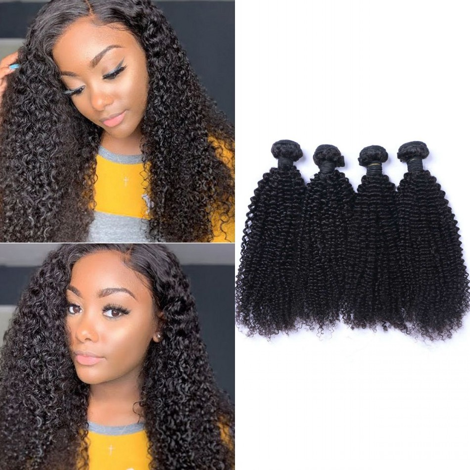 Mongolian Kinky Curly Weave Hair Bundles Human Hair Extensions 4 Bundles Natural Color Hair Weft