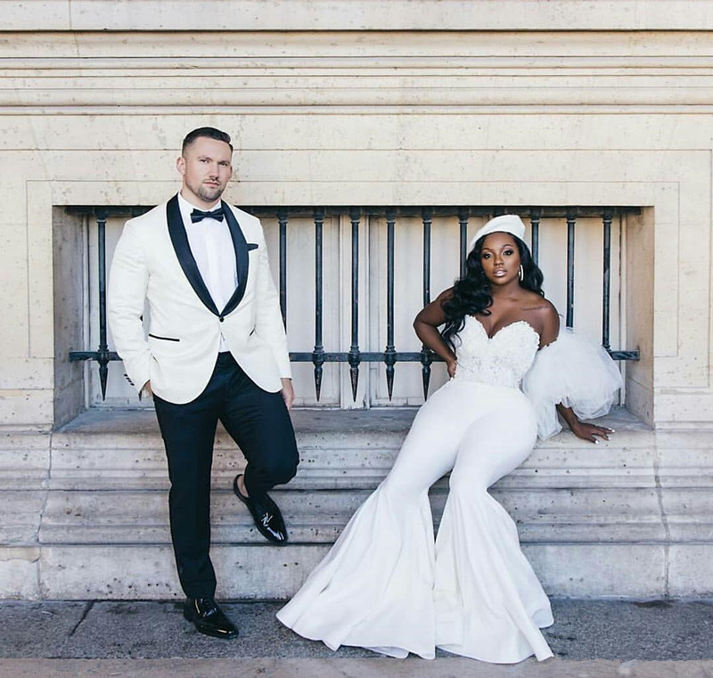 Plus Size African Wedding Jumpsuit 2021 Vestidos De Novia Lace Stain Sweetheart Lace-up Corset Top Garden Beach Bride Dress with Pant Suit