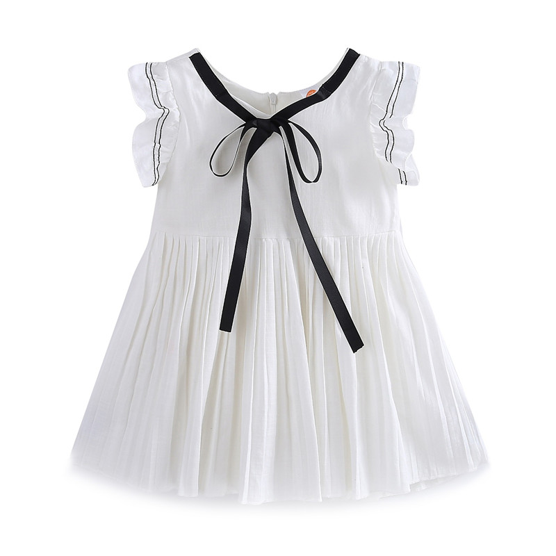 Mudkingdom Toddler Girls Ribbon Pleated Dresses Solid Color Sleeve Clothes, White 
Mudkingdom Toddler Girls Ribbon Pleated Dresses Solid Color Sleeve Clothes, White