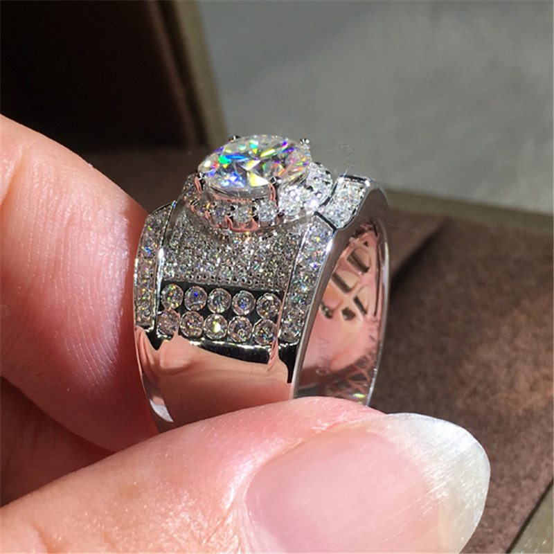 2020 New Arrival Sparkling Luxury Jewelry 925 Sterling Silver Round Cut White Topaz Pave CZ Diamond Promise Women Men Wedding Bridal Ring