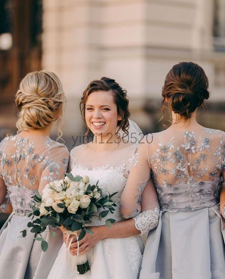 half sleeve long bridesmaid dresses 2021 3d floral lace garden country maid of honor junior wedding guest bridesmaid dress