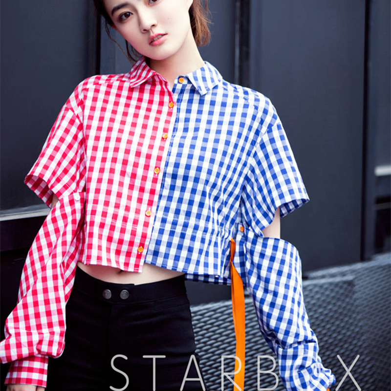 Women Street Unique Short/Long Sleeve Plaid Blouse Shirt Patchwork Hollow Out Blusas Feminina Casual Tops Blouses Shirts NS786, Multi
Women Street Unique Short/Long Sleeve Plaid Blouse Shirt Patchwork Hollow Out Blusas Feminina Casual Tops Blouses Shirts NS786, Multi