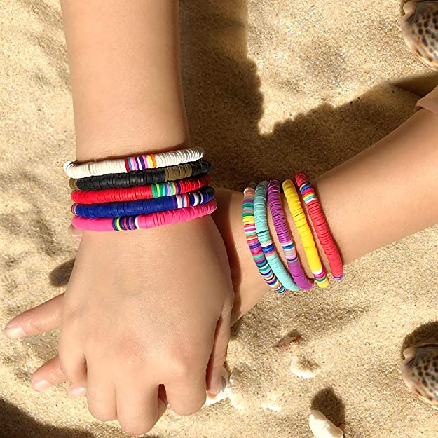 Handmade Rainbow Bead Bracelet Colorful Polymer Clay Disc Beads Bracelets Boho Surf Stackable Stretch Charm Bracelet Jewelry for Women Girl