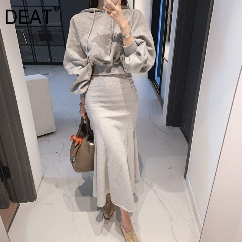 DEAT 2020 New Spring Summer Fashion Long Puff Sleeve Solid O Neck Slim Thin High Waist Sweater Skirt Two-piece Set Women SB297, Black
DEAT 2020 New Spring Summer Fashion Long Puff Sleeve Solid O Neck Slim Thin High Waist Sweater Skirt Two-piece Set Women SB297, Black
