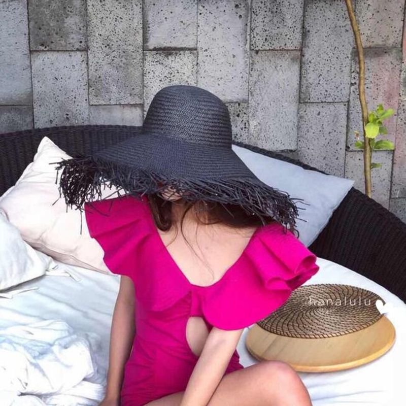 Paper Straw Hats Wide Large Wide Brim Raffia Straw Hats Beach Fashion Summer Big Straw Sun Hat H4 Y200716
