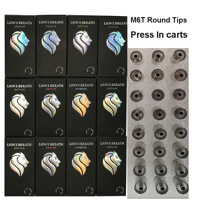 Lions Breath Round Mouthpieces Vaporizer 510 Vape Cartridges 0.8ml 1ml M6T Press in Tip Empty Ceramic Coil Atomizer Packaging with QR code
Lions Breath Round Mouthpieces Vaporizer 510 Vape Cartridges 0.8ml 1ml M6T Press in Tip Empty Ceramic Coil Atomizer Packaging with QR code