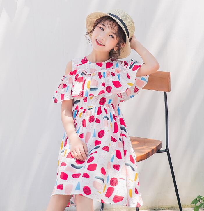 Girls Floral Dress Summer Explosions Big Boy Korean Korean Ruffled Princess Dress WY1436