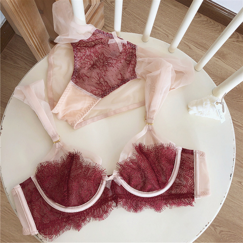 French Romantic Eyelashes Lace Bra Set Thin Light Sexy Bralette With Panties For Women Transparent Underwear Set Blue Lingerie, Wine red
French Romantic Eyelashes Lace Bra Set Thin Light Sexy Bralette With Panties For Women Transparent Underwear Set Blue Lingerie, Wine red