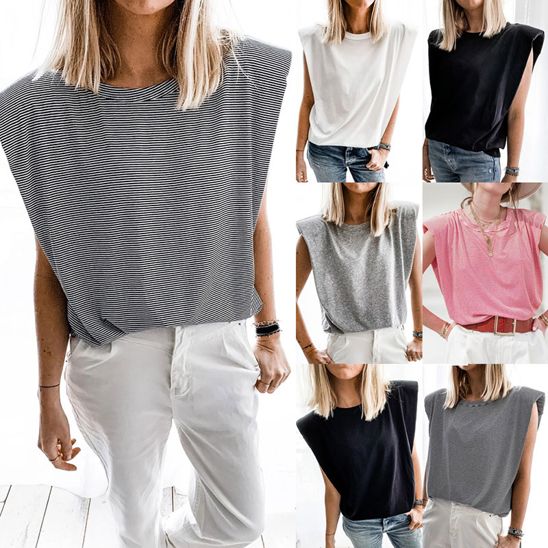 Newly Women Summer Sleeveless T-shirt Blouse Ladies Shoulder Pads Tee Casual Top S66, Black and white stri
Newly Women Summer Sleeveless T-shirt Blouse Ladies Shoulder Pads Tee Casual Top S66, Black and white stri