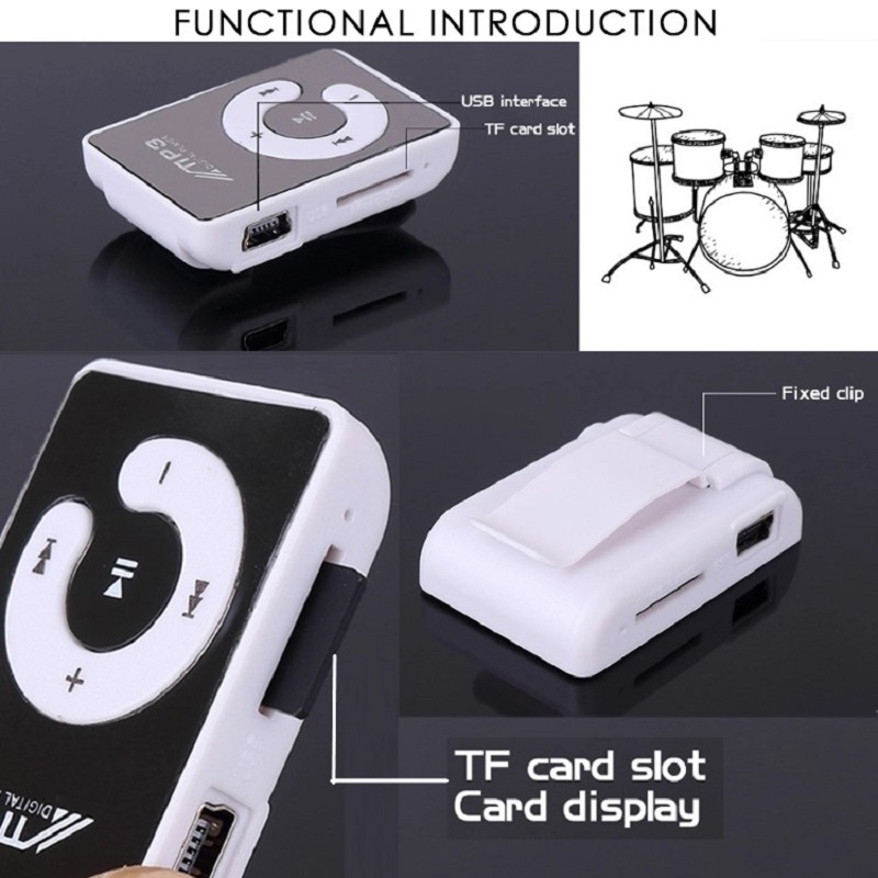 MP3 Player Mirror Clip USB Sport Support micro TF Card Music Media Player mini clip without Screen