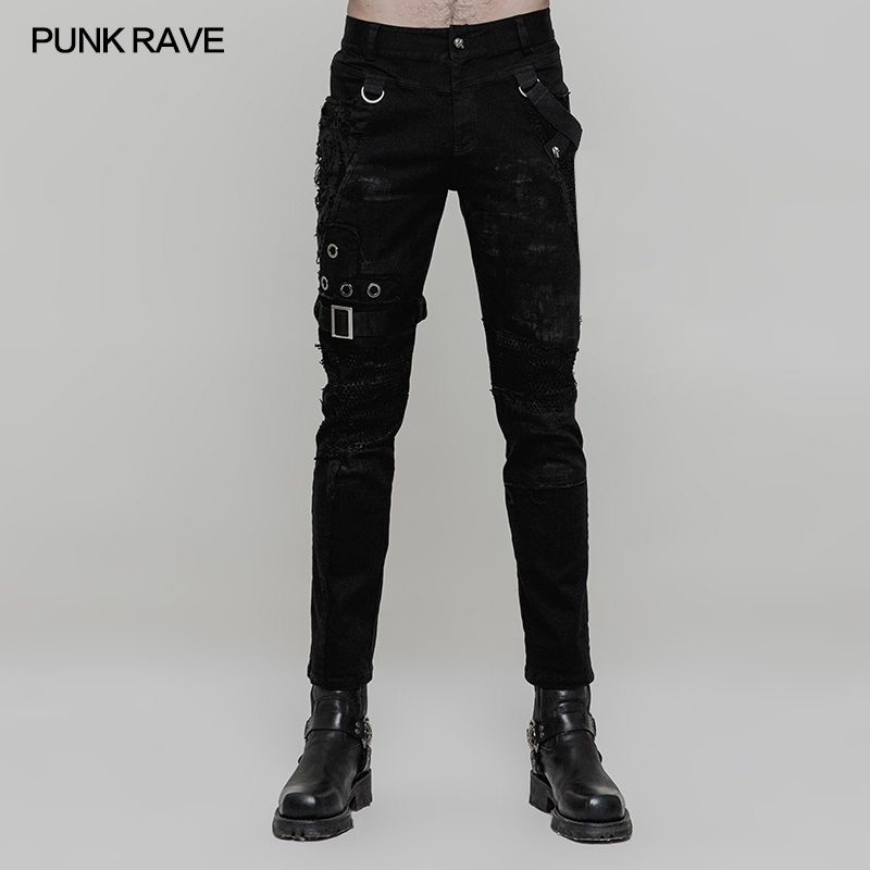 PUNKRAVE Men' Punk Personality Dilapidated Trousers Streetwear Elastic Twill Mesh Spliced Fit Casual Pencil Pants, Black
PUNKRAVE Men' Punk Personality Dilapidated Trousers Streetwear Elastic Twill Mesh Spliced Fit Casual Pencil Pants, Black