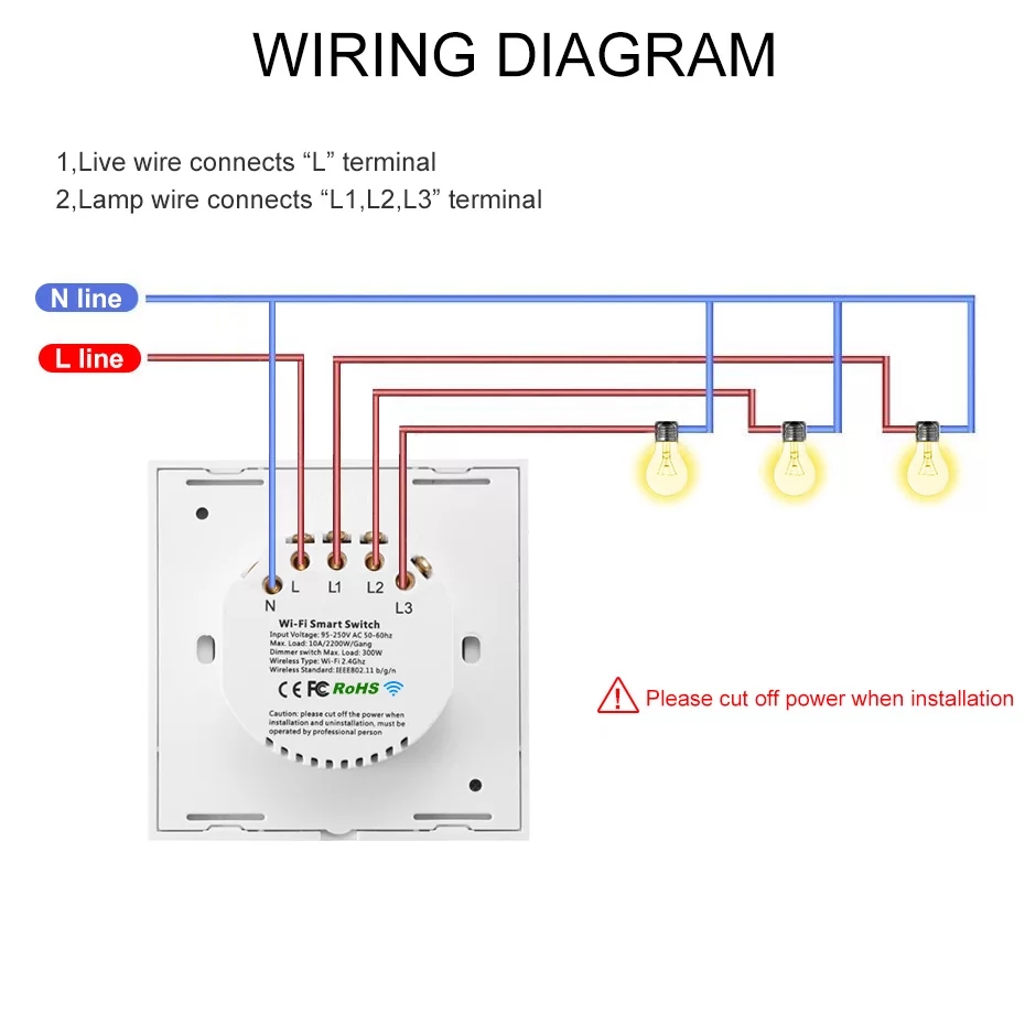 WiFi Smart Light Switch Glass Panel Touch Switch Compatible with Alexa Google Home Smart Wall Switch 10A 90250V Phone App Timer F1