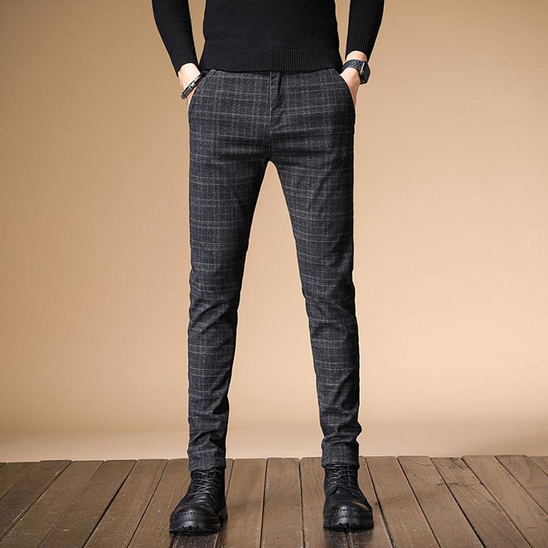 Plaid Pants Men 2020 Summer Business Dress Slim Fit Skinny Trousers Male Cheap Clearance Casual Stretch Vintage Black Work Pants