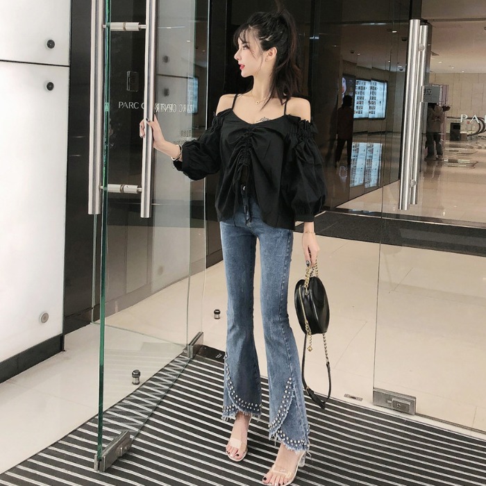 Women' Clothing zipper Diamond flare pants full length vintage style Spring and autumn high waisted jeans trousers women new, Blue
Women' Clothing zipper Diamond flare pants full length vintage style Spring and autumn high waisted jeans trousers women new, Blue
