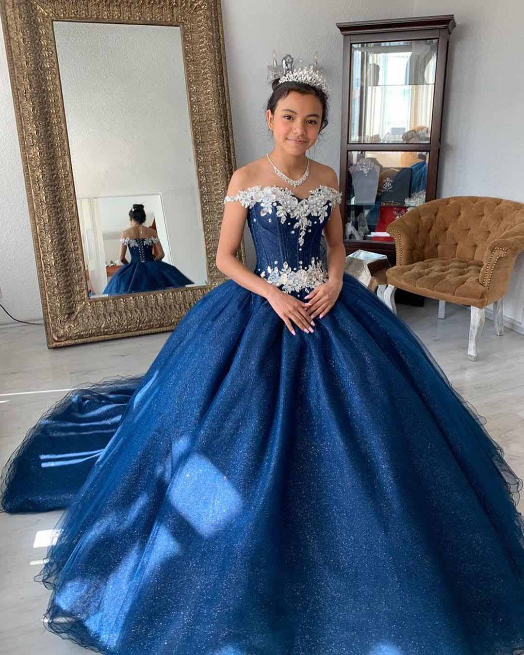 Glitter Crystal Beaded Top Cheap Quinceanera Prom dresses Off the shoulder Sequined Tulle Ruched New Sweet 16 Dress Vastidos De Dress