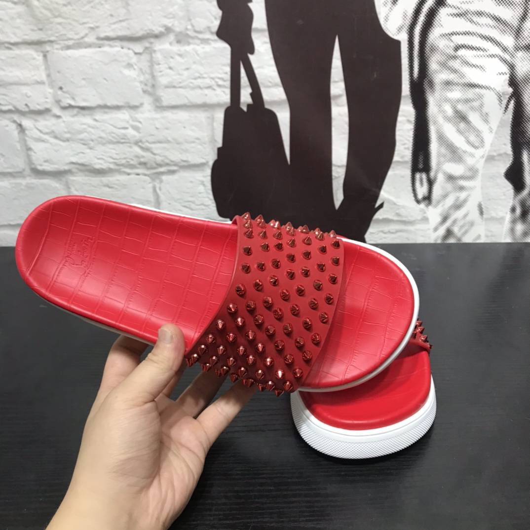 Summer sandal Men's Studded Slipper Red Bottoms Men Shoes Red-Sole Slides Sandals Pool Fun Flat Sandal Black Leather rubber creeper thick soles
Summer sandal Men's Studded Slipper Red Bottoms Men Shoes Red-Sole Slides Sandals Pool Fun Flat Sandal Black Leather rubber creeper thick soles