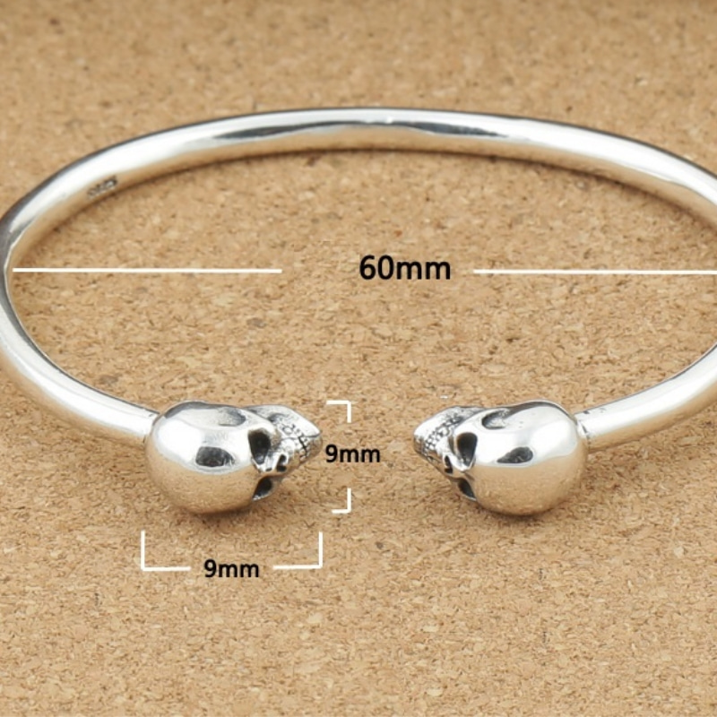 925 sterling silver handmade jewelry antique silver American European designer skull bangle bracelets for men punk style free shipping