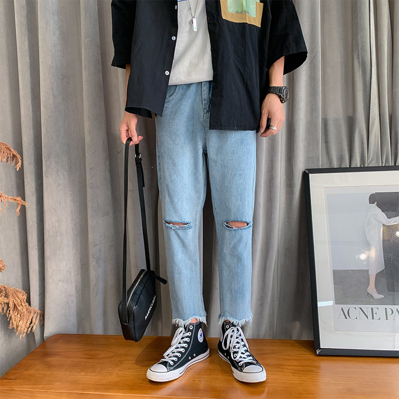 Wholesale 2020 Fashion Casual hip hop street knee hole Straight pants men' handsome cropped wide leg pants loose drop jeans, Sky blue
Wholesale 2020 Fashion Casual hip hop street knee hole Straight pants men' handsome cropped wide leg pants loose drop jeans, Sky blue