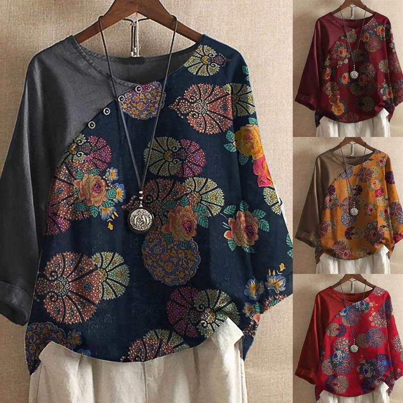 38#Women Autumn Tops Plus Size Button Tee Tops Flower Printing Long Sleeve Cotton and Linen Shirts O-neck Casual Blouses, Red
38#Women Autumn Tops Plus Size Button Tee Tops Flower Printing Long Sleeve Cotton and Linen Shirts O-neck Casual Blouses, Red