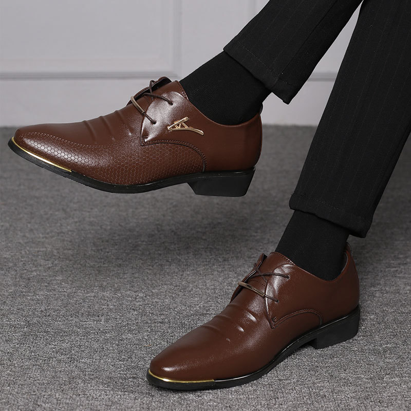REETENE Men'S Leather Formal Shoes Lace Up Dress Shoes Oxfords Fashion Retro Elegant Work Footwear Men Dress Shoes CX200731