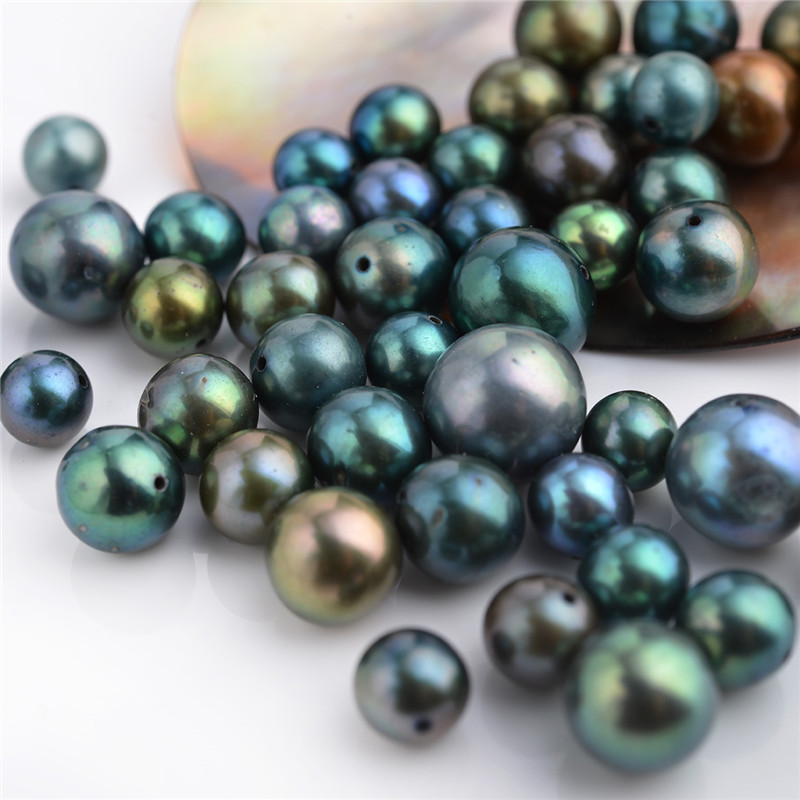 50 Pieces Wholesale Freshwater Cultured Round Loose Pearls Half-drilled Peacock Color Different Size for DIY Earring and Pendant