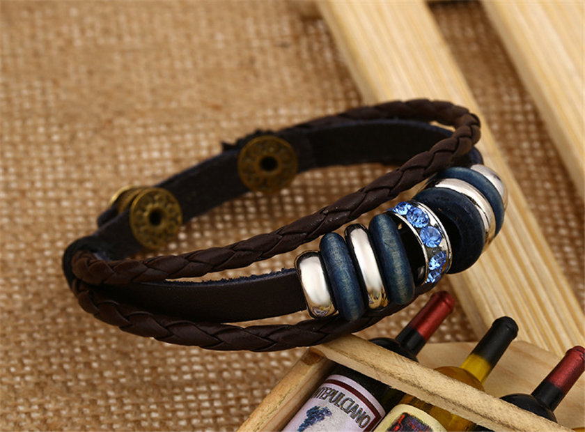 DHL epacket ship Popular leather bracelet men and women beaded leather bracelet star style punk jewelry DJFB431 Charm Bracelets jewelry