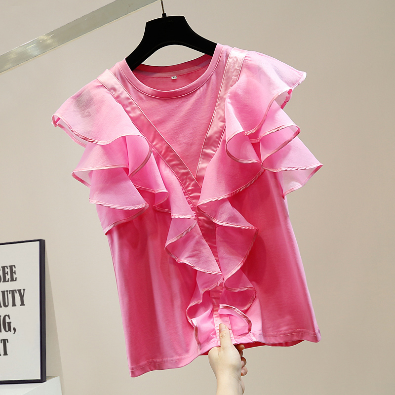 Ruffles Panel Round Neck Sleeveless T-shirt for Women 2020 New Loose All-match Pink Tshirt Girls Ladies Tshirts Tees, Black
Ruffles Panel Round Neck Sleeveless T-shirt for Women 2020 New Loose All-match Pink Tshirt Girls Ladies Tshirts Tees, Black